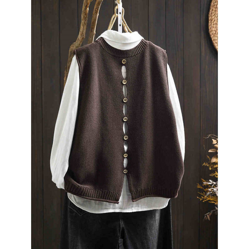 Back Buttoned Cotton Thread Knitted Vest Women - [[{"value":"{{ Babyvera Babyvera  }}"}]]
