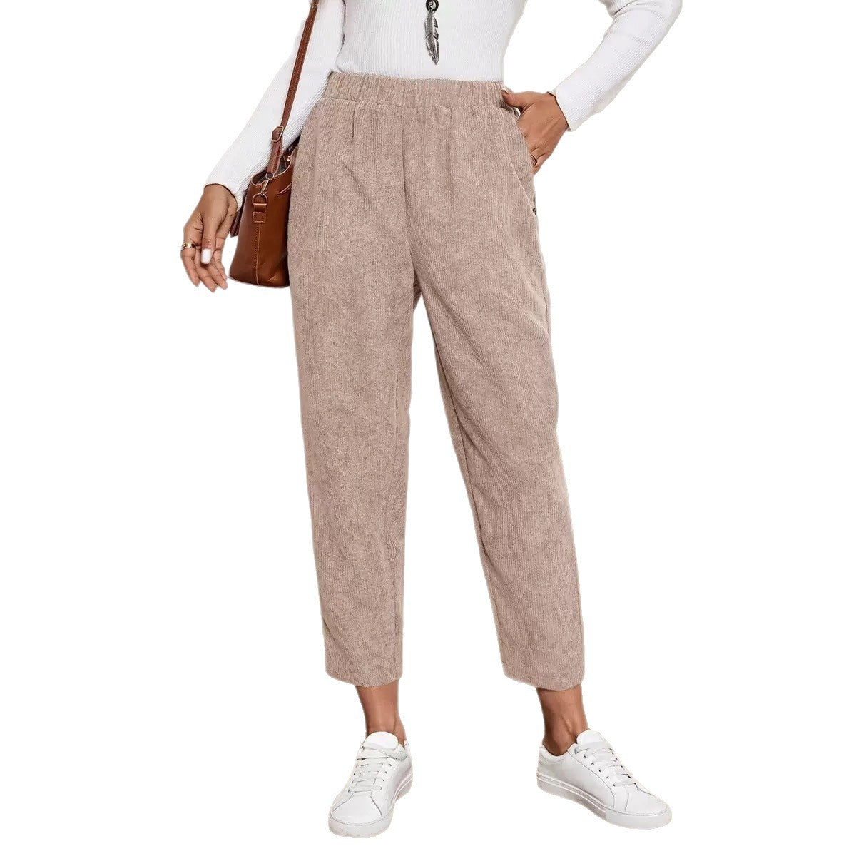 Corduroy Pocket High-waist Solid Color Straight Casual Pants - [[{"value":"{{ Babyvera Babyvera  }}"}]]