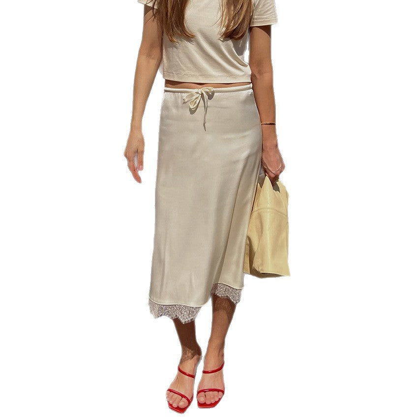 Women's Lace-trimmed Midi Skirt With Lacing - [[{"value":"{{ Babyvera Babyvera  }}"}]]