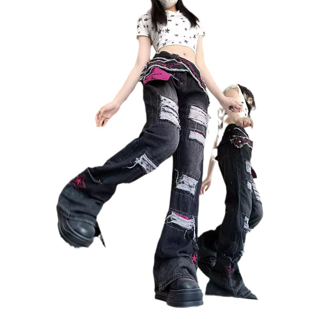 High-Street Ripped Design Flared Denim Jeans With A Sleazy Chic Vibe - [[{"value":"{{ Babyvera Babyvera  }}"}]]