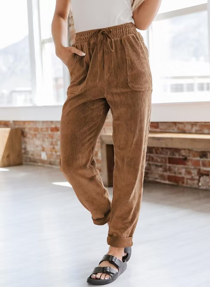 European And American Casual Pants Fashion Solid Color Corduroy Wide-leg Pants Women's Pants - [[{"value":"{{ Babyvera Babyvera  }}"}]]