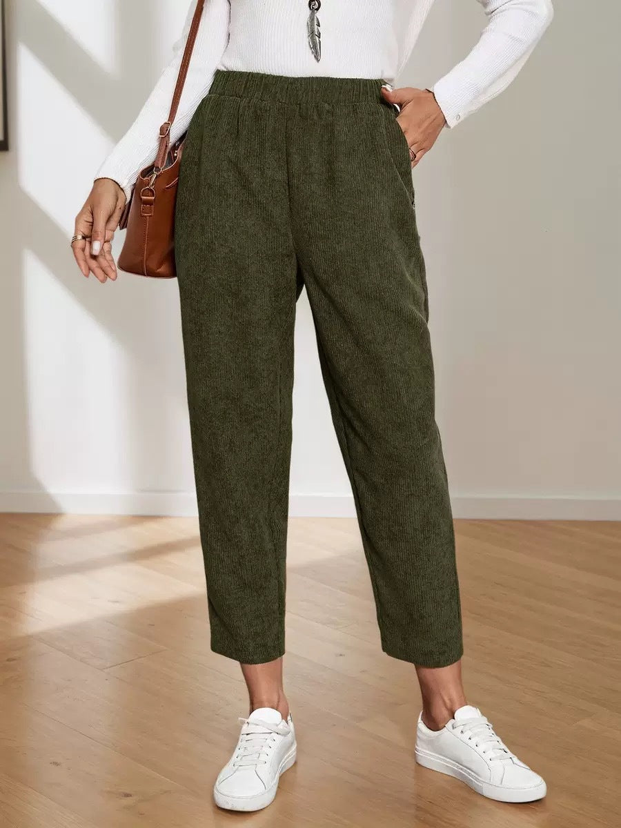 Corduroy Pocket High-waist Solid Color Straight Casual Pants - [[{"value":"{{ Babyvera Babyvera  }}"}]]
