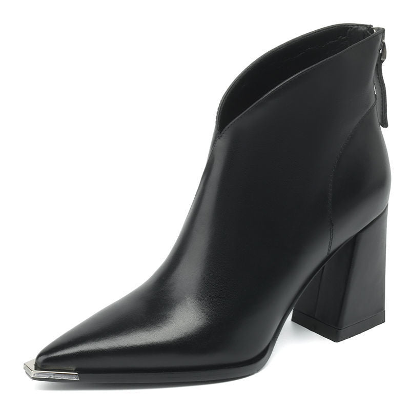Fashion Anti Collision Metal Toe Soft Leather High Heel Slimming Martin Boots - Babyvera
