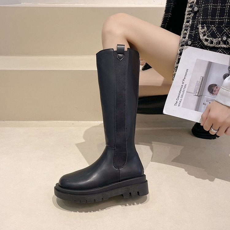 Flat - soled Elastic Band Black Over - the - knee Boots - Babyvera