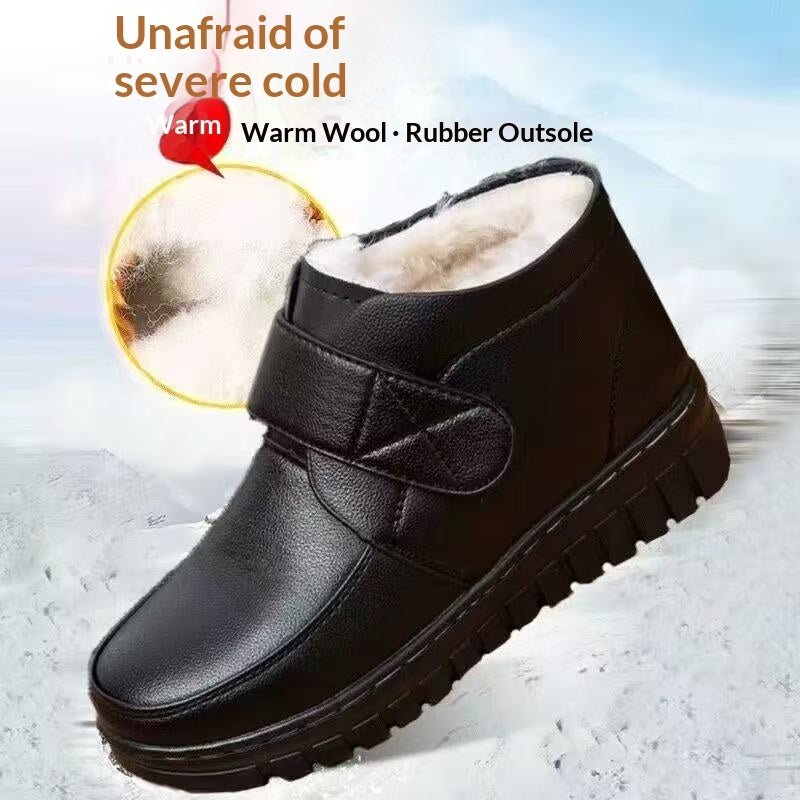 Fleece - lined Extra - thick Warm Ankle Boots Mid - And Elderly Leather Boots With Flat Soles - Babyvera