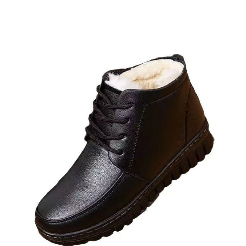 Fleece - lined Extra - thick Warm Ankle Boots Mid - And Elderly Leather Boots With Flat Soles - Babyvera
