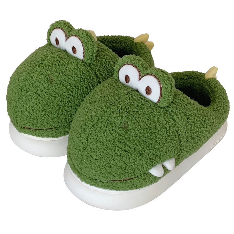 Fuzzy Slippers Warm Indoor Postpartum Cotton Shoes For Women Cute Winter Dinosaur Design - Babyvera
