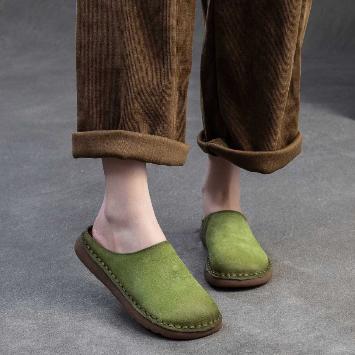 Genuine Leather Retro Wrap - around Lazy Slippers - Babyvera