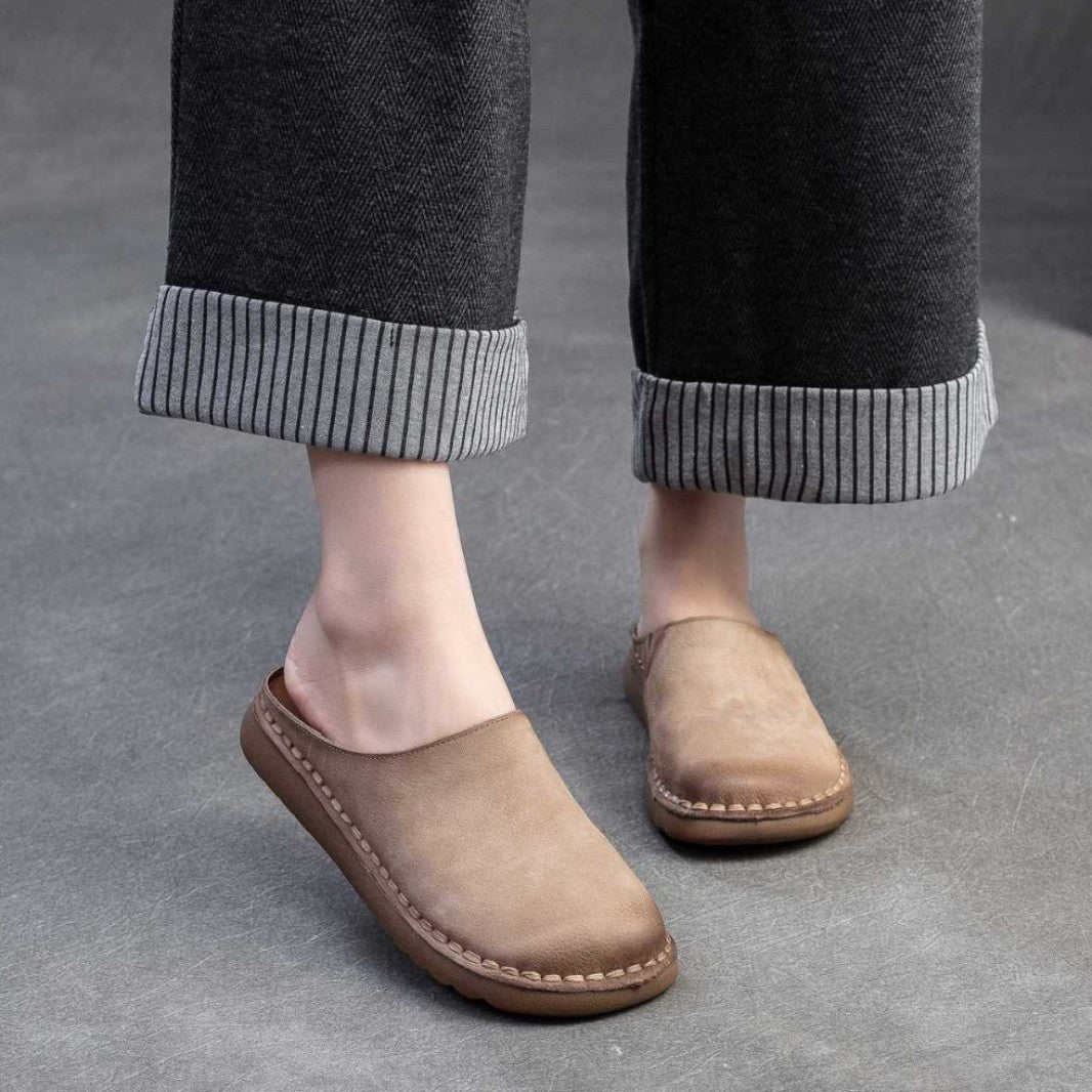 Genuine Leather Retro Wrap - around Lazy Slippers - Babyvera