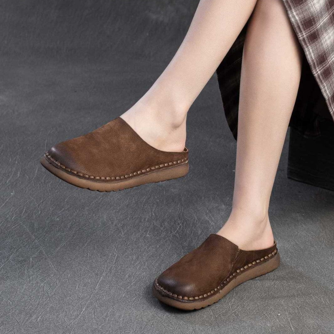 Genuine Leather Retro Wrap - around Lazy Slippers - Babyvera