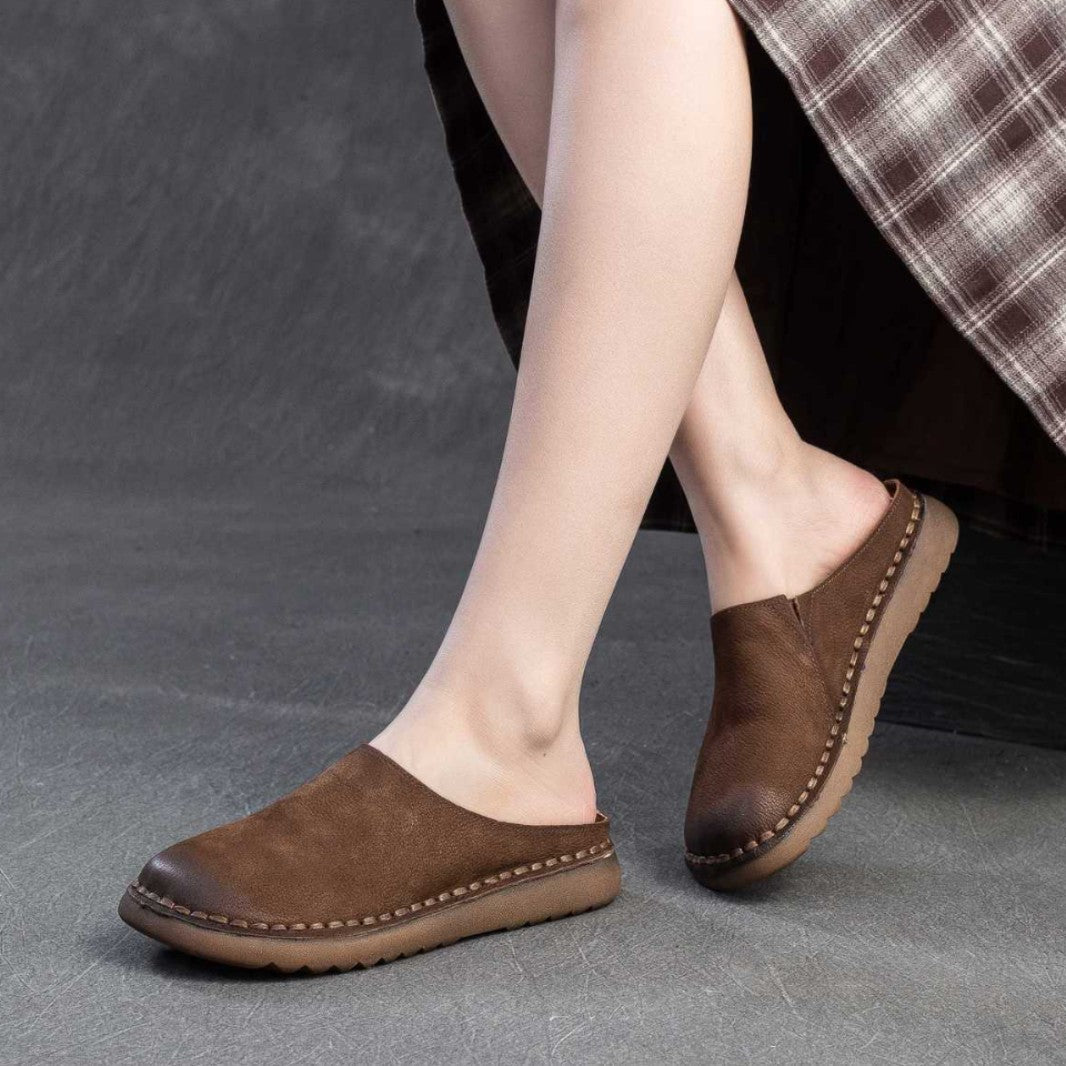 Genuine Leather Retro Wrap - around Lazy Slippers - Babyvera