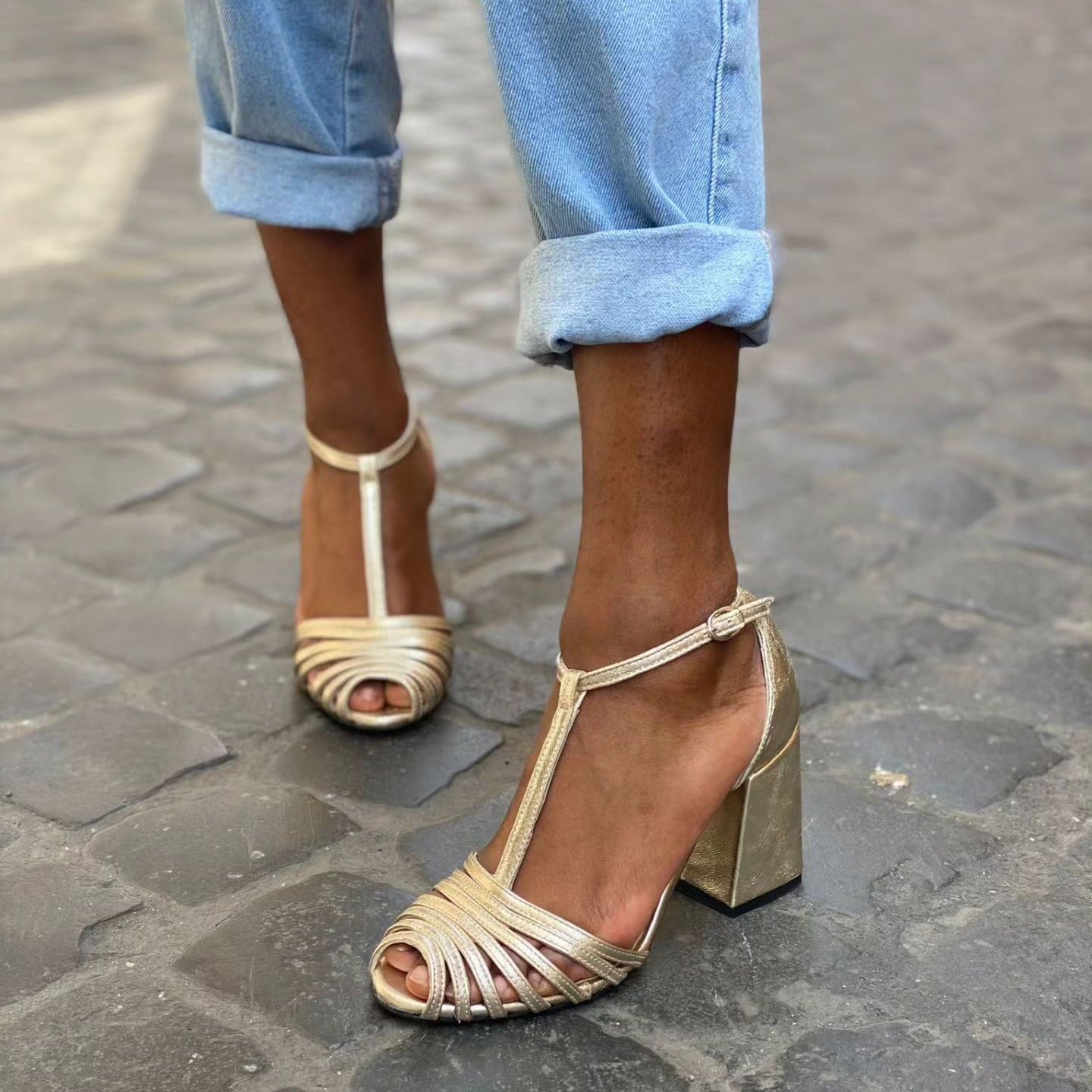 High Heel Fish Mouth T - shaped Buckle Strap Open Toe Sandals - Babyvera