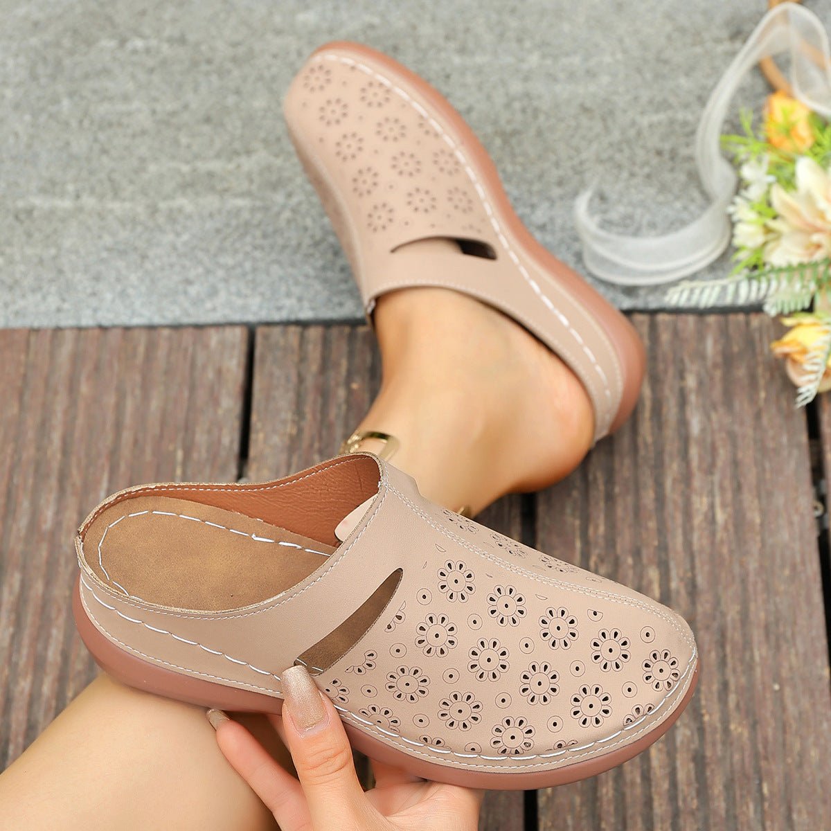 Hollow - out Thick - soled Vintage - style Women's Slippers - Babyvera