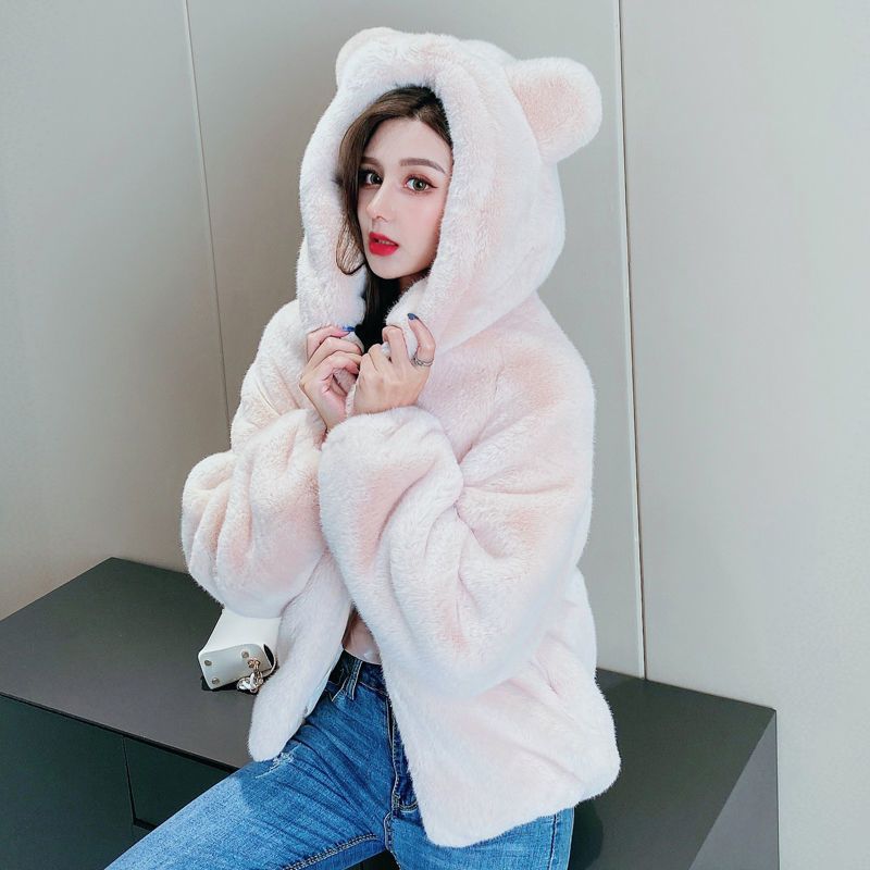 Hooded Thickened Plush Coat For Women - Babyvera