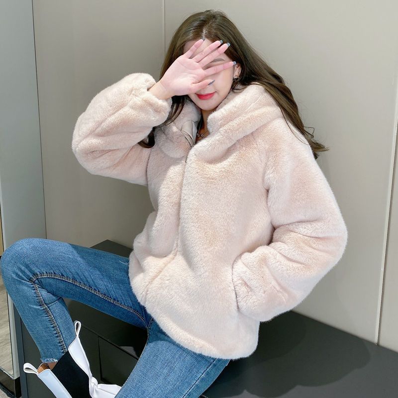 Hooded Thickened Plush Coat For Women - Babyvera
