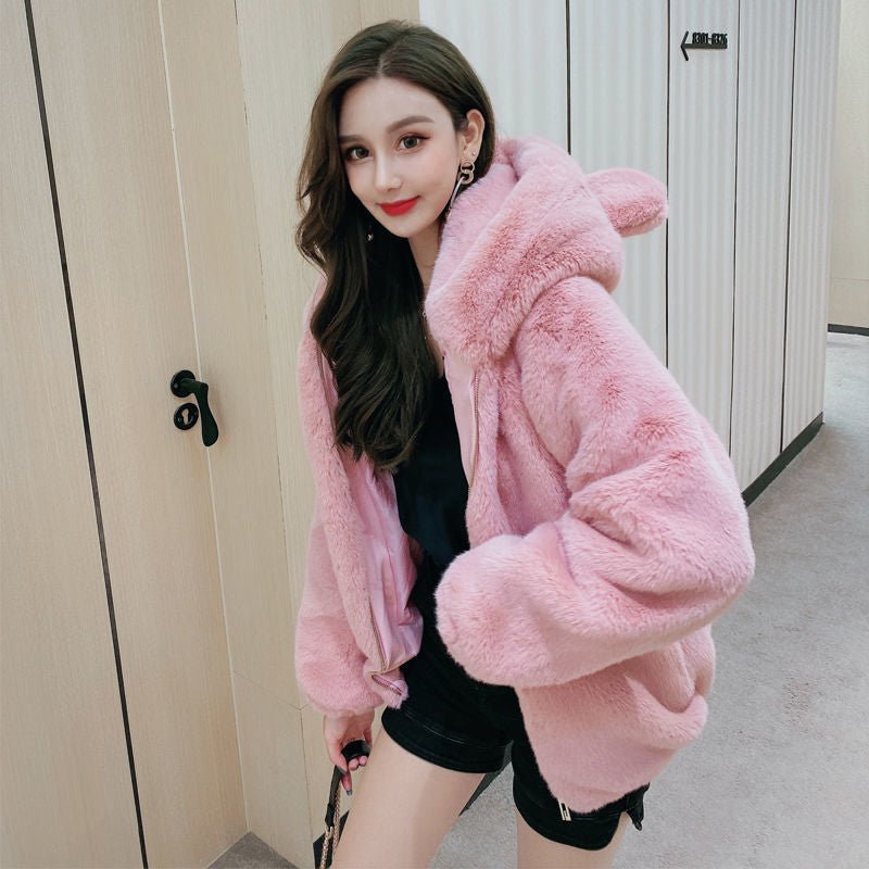 Hooded Thickened Plush Coat For Women - Babyvera
