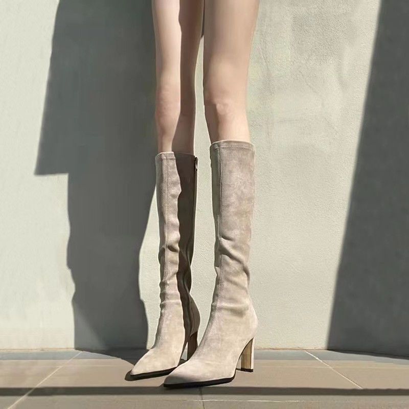 Knee - high Suede Pointed - toe Stretchy Figure - flattering Boots - Babyvera