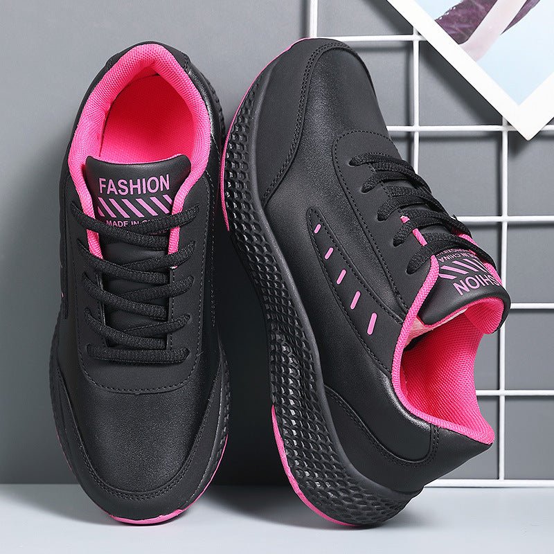 Leather Women's Shoes Casual Sneaker Round Toe Flat Heel Women's Running Shoes - Babyvera