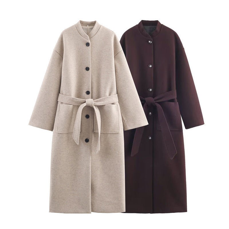 Long Belted Elegant Coat For Women - Babyvera