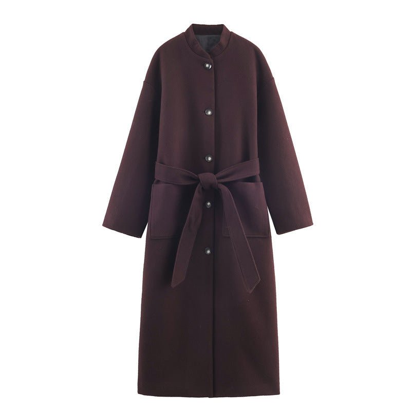 Long Belted Elegant Coat For Women - Babyvera