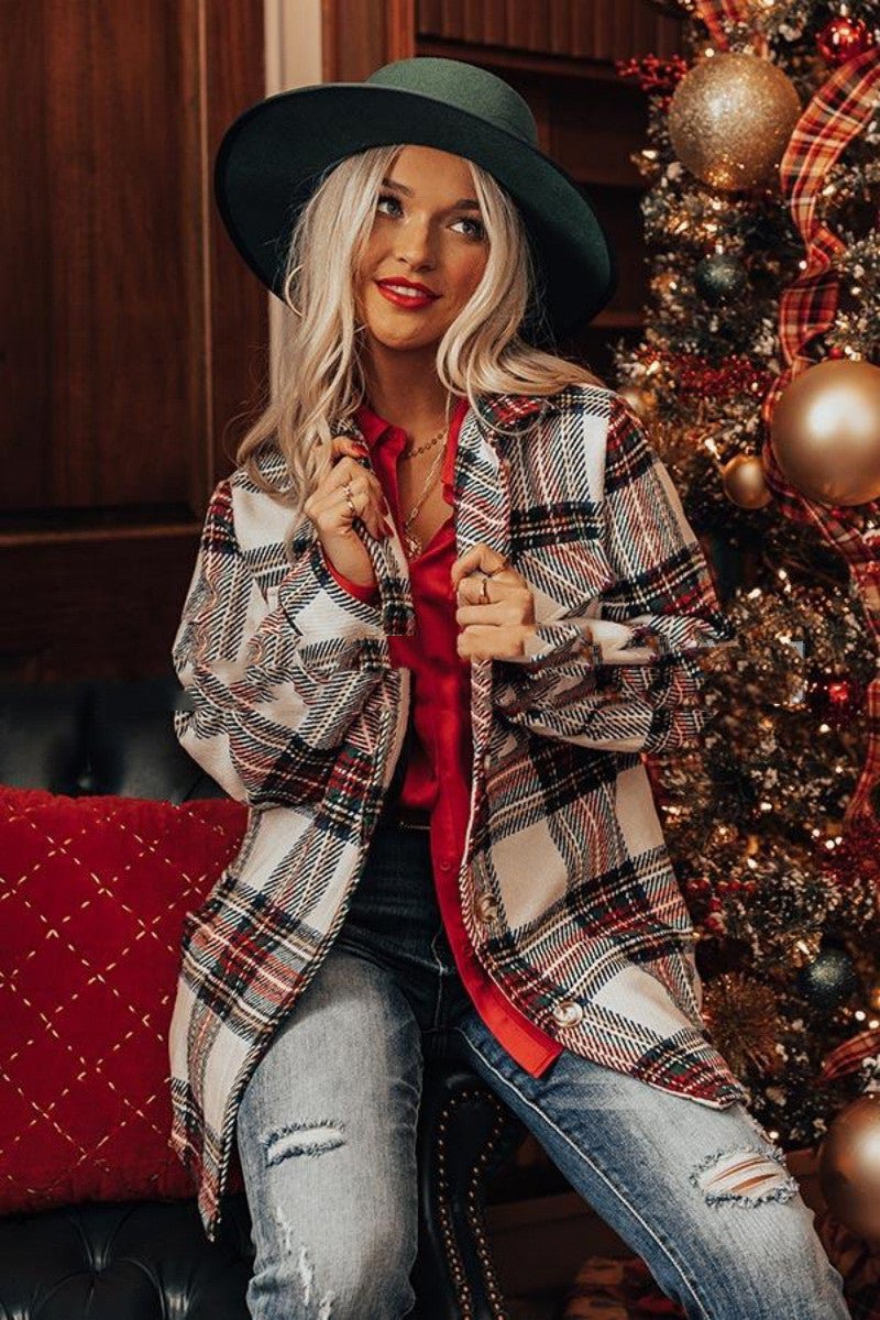 Long Sleeve Loose Women Plaid Coat - Babyvera