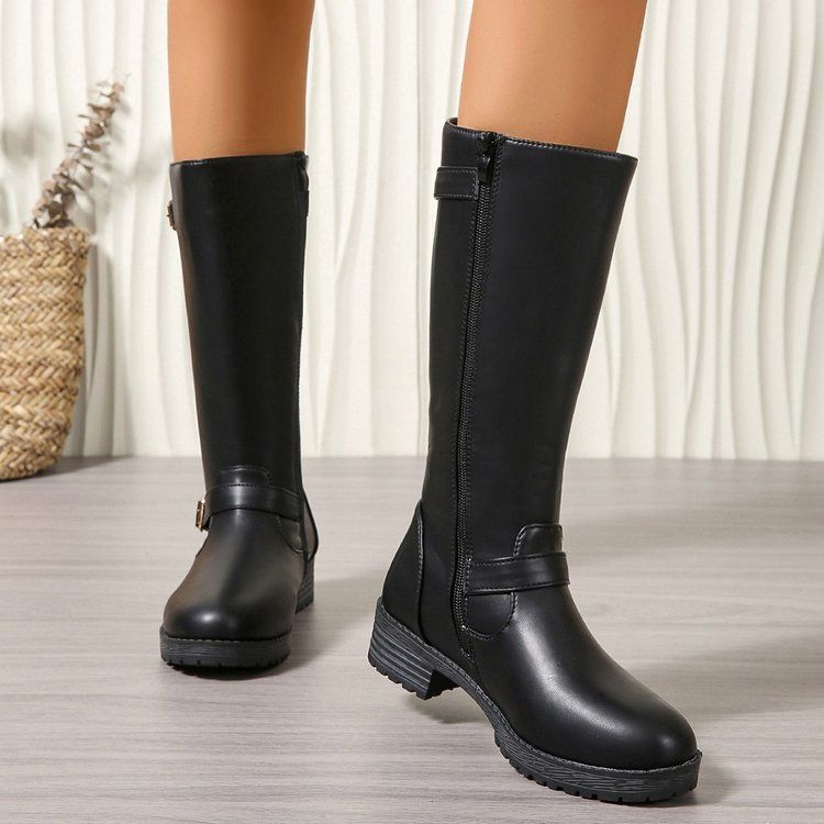 Low - heeled Tall Boots With Zippers - Babyvera