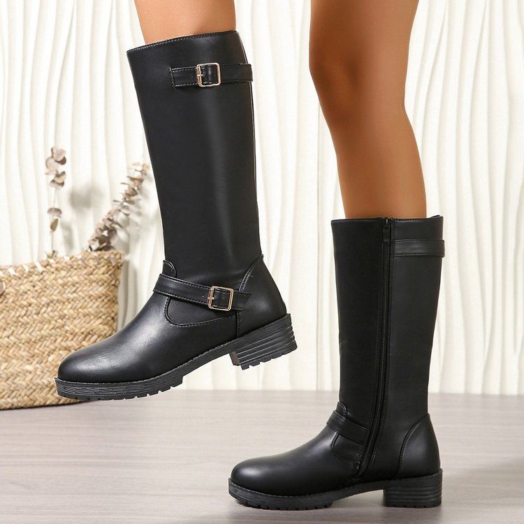 Low - heeled Tall Boots With Zippers - Babyvera