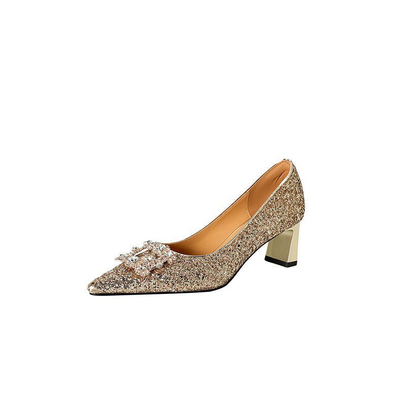 New Chunky - heel Rhinestone Square - strap Pumps - Babyvera