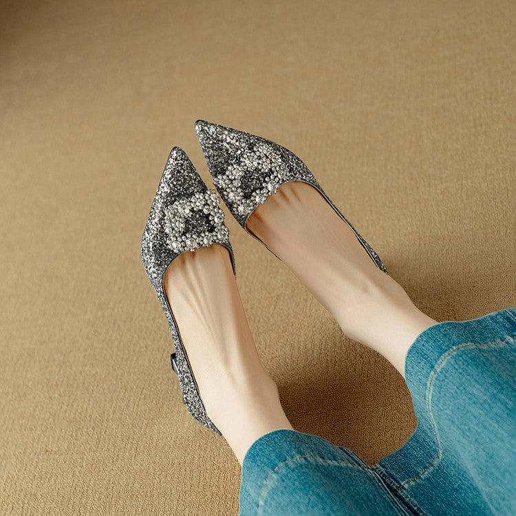 New Chunky - heel Rhinestone Square - strap Pumps - Babyvera