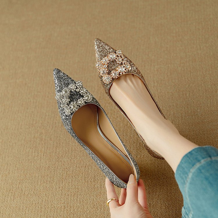New Chunky - heel Rhinestone Square - strap Pumps - Babyvera