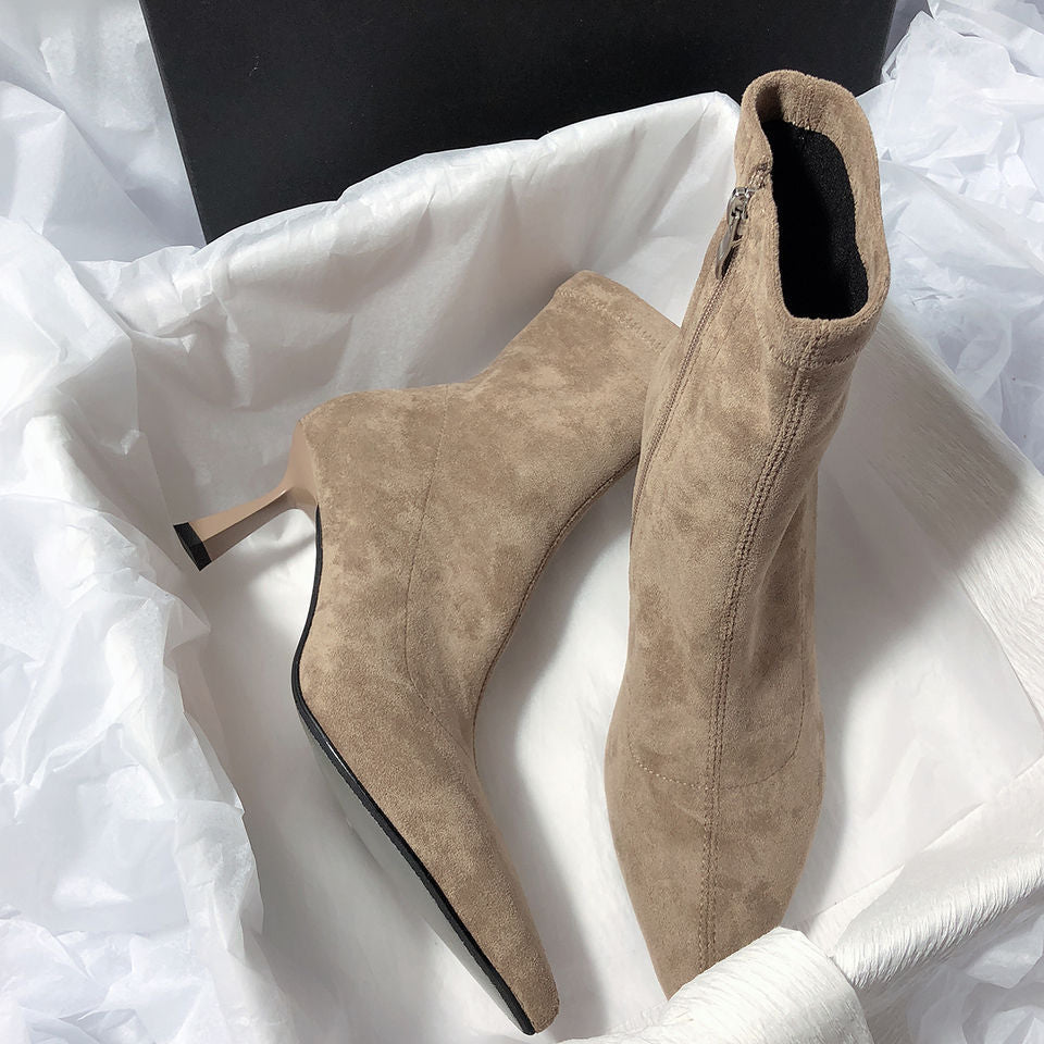 New High - heel Fashion Versatile Pointed Toe Slim Heel Simple Commuting Ankle Boots For Women - Babyvera