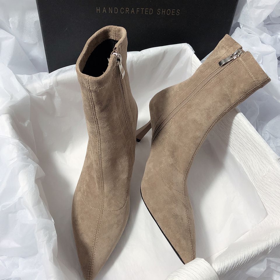 New High - heel Fashion Versatile Pointed Toe Slim Heel Simple Commuting Ankle Boots For Women - Babyvera