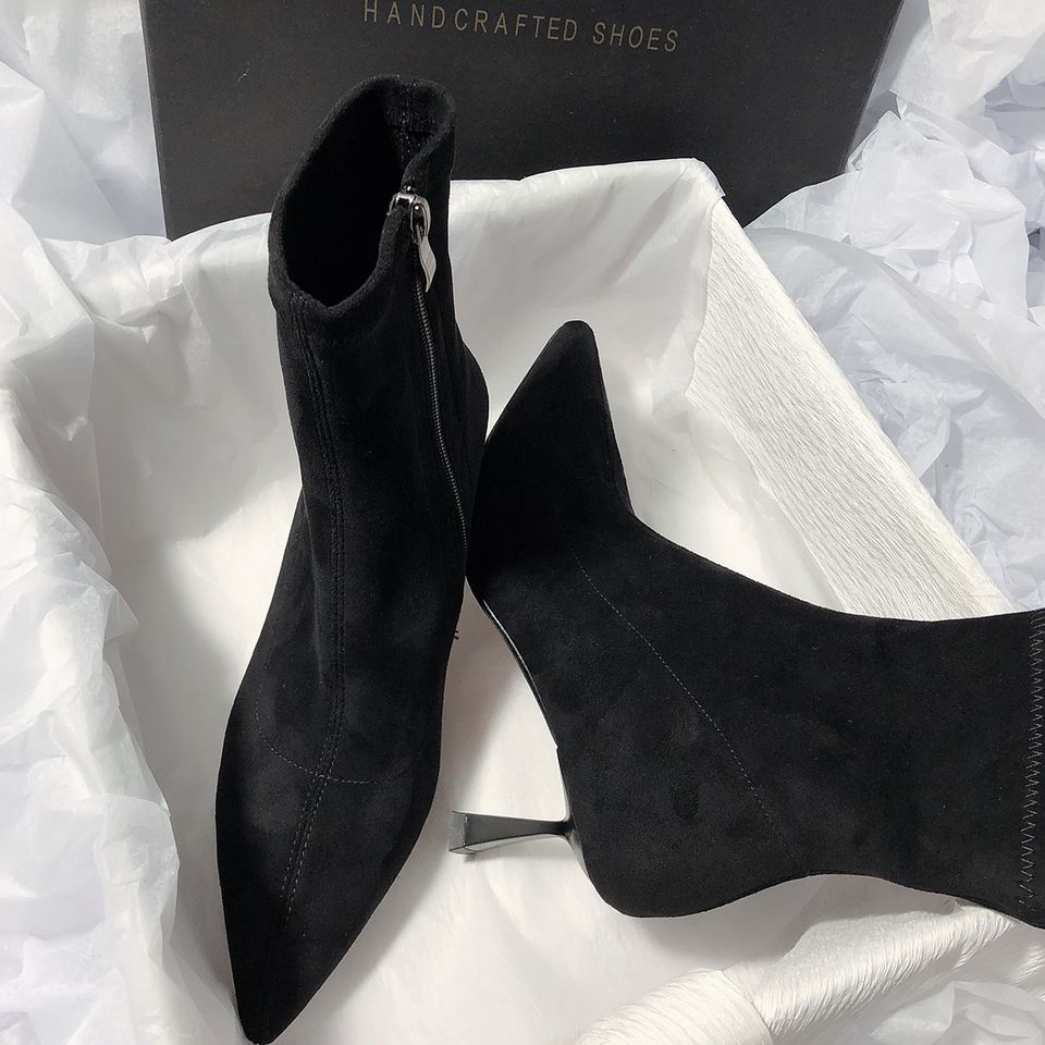 New High - heel Fashion Versatile Pointed Toe Slim Heel Simple Commuting Ankle Boots For Women - Babyvera