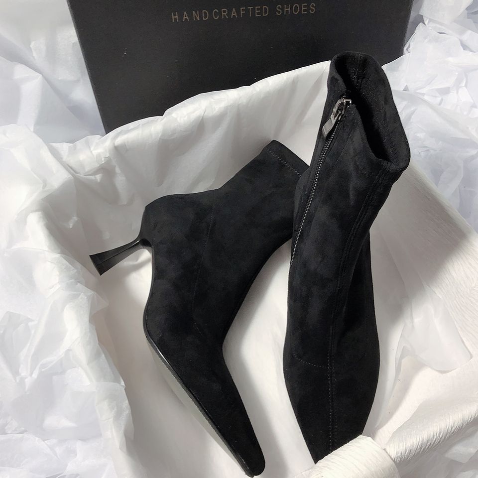 New High - heel Fashion Versatile Pointed Toe Slim Heel Simple Commuting Ankle Boots For Women - Babyvera