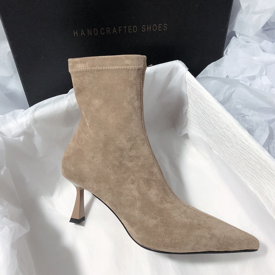 New High - heel Fashion Versatile Pointed Toe Slim Heel Simple Commuting Ankle Boots For Women - Babyvera