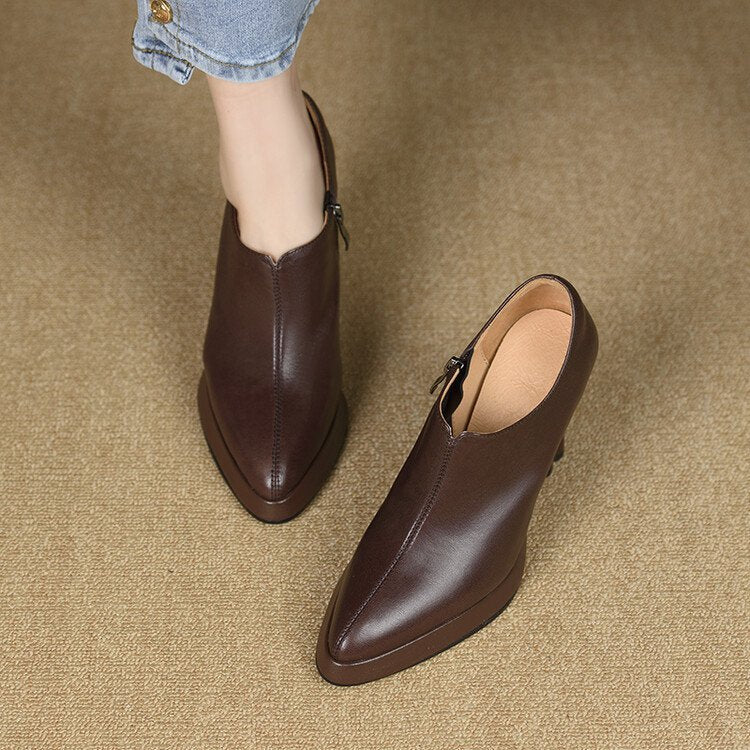 New Style Chunky - heeled Vintage Deep - toe Pumps With Zippers - Babyvera