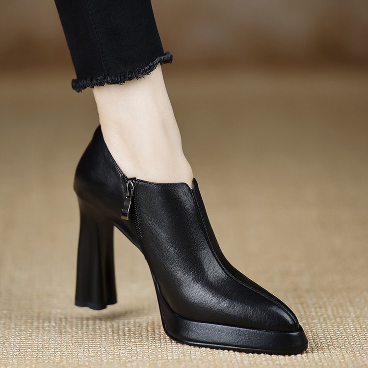 New Style Chunky - heeled Vintage Deep - toe Pumps With Zippers - Babyvera
