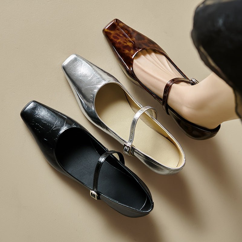 New Women's Low - cut Shoes With A Square Toe And A 3cm Mid - heel - Babyvera