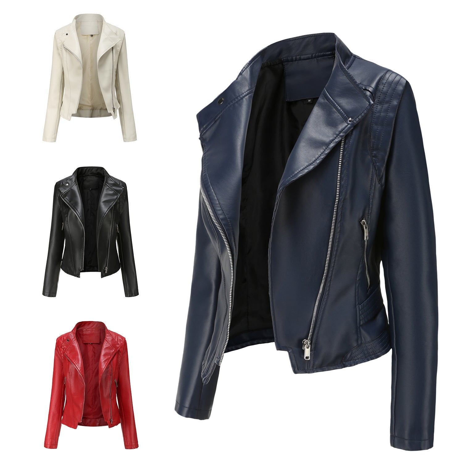 PU Lapel Women Slim-fit Leather Coat Women - Babyvera