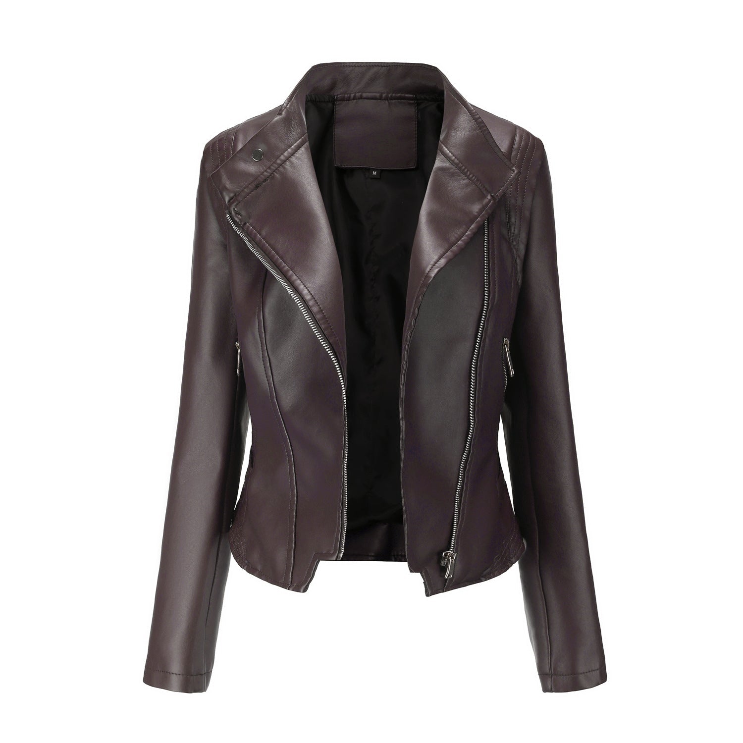 PU Lapel Women Slim-fit Leather Coat Women - Babyvera