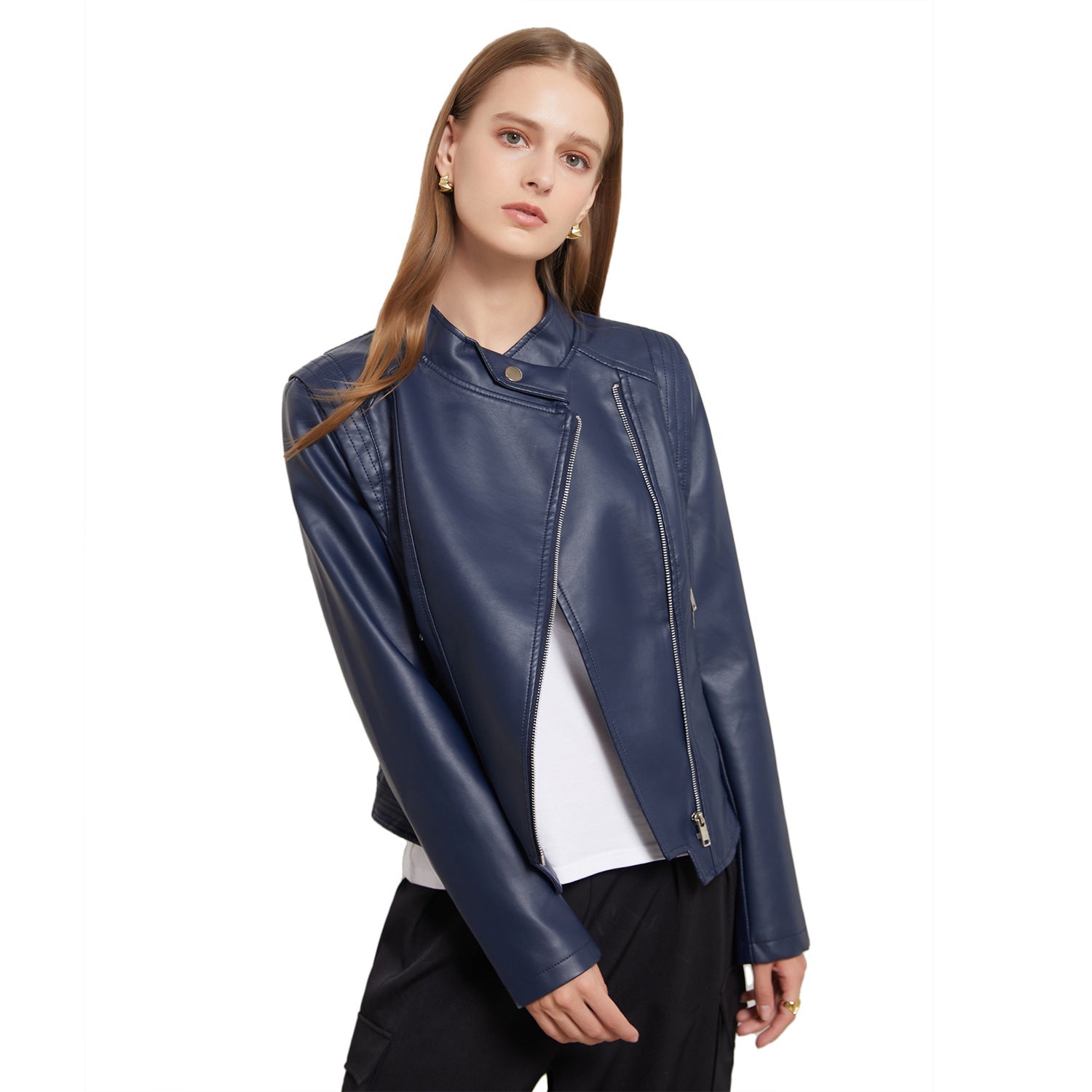 PU Lapel Women Slim-fit Leather Coat Women - Babyvera