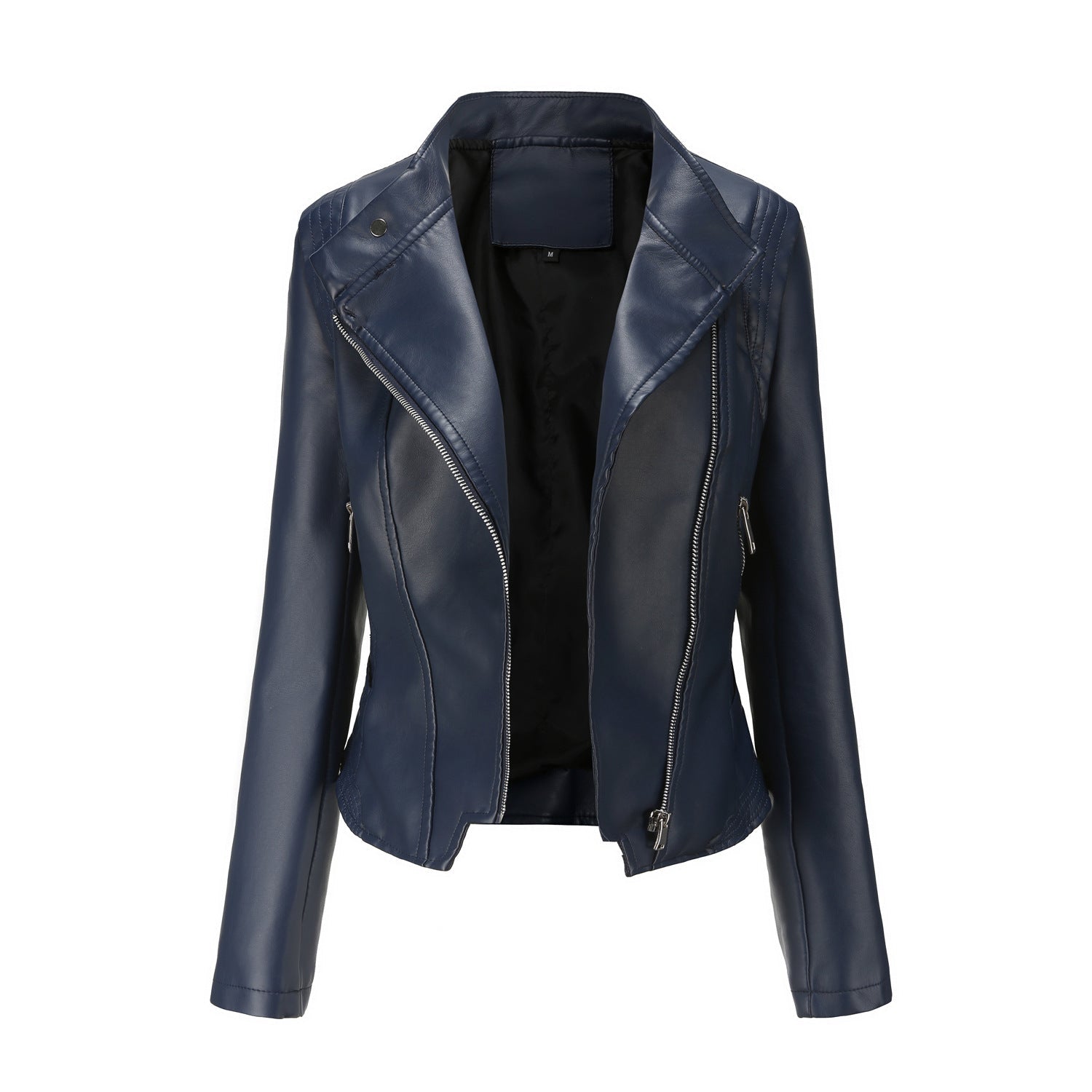 PU Lapel Women Slim-fit Leather Coat Women - Babyvera