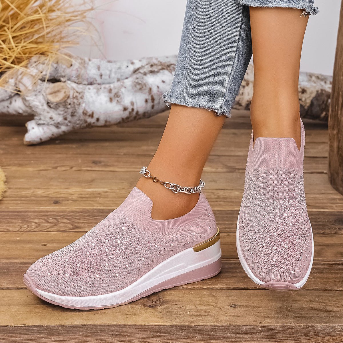 Pumps Women's Summer Wedge Round Toe Rhinestone Slip - on Women's Pumps Pumps - Babyvera
