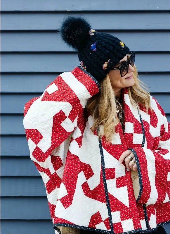 Red For Women Geometric Printed Coat - Babyvera