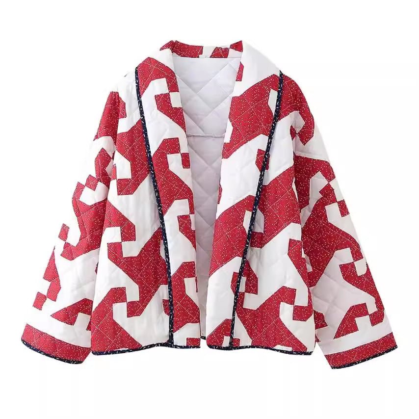 Red For Women Geometric Printed Coat - Babyvera