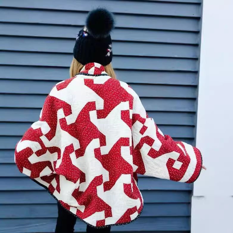 Red For Women Geometric Printed Coat - Babyvera