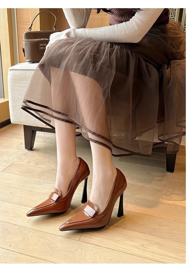 Retro Pointed Elegant Women's Commuting Stiletto Patent Leather High Heels - Babyvera