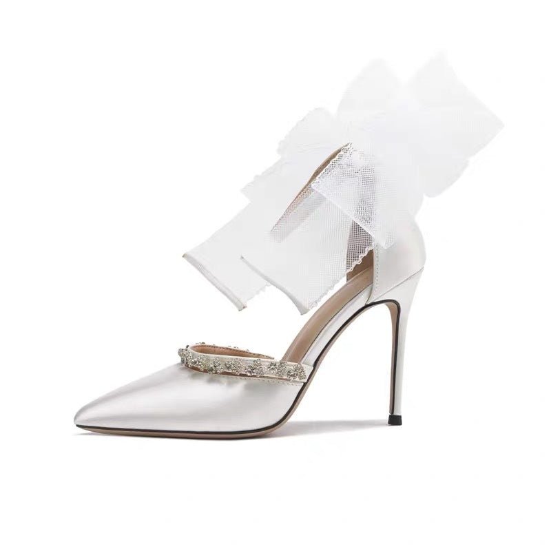 Rhinestone Bow High Heel Sandals - Babyvera