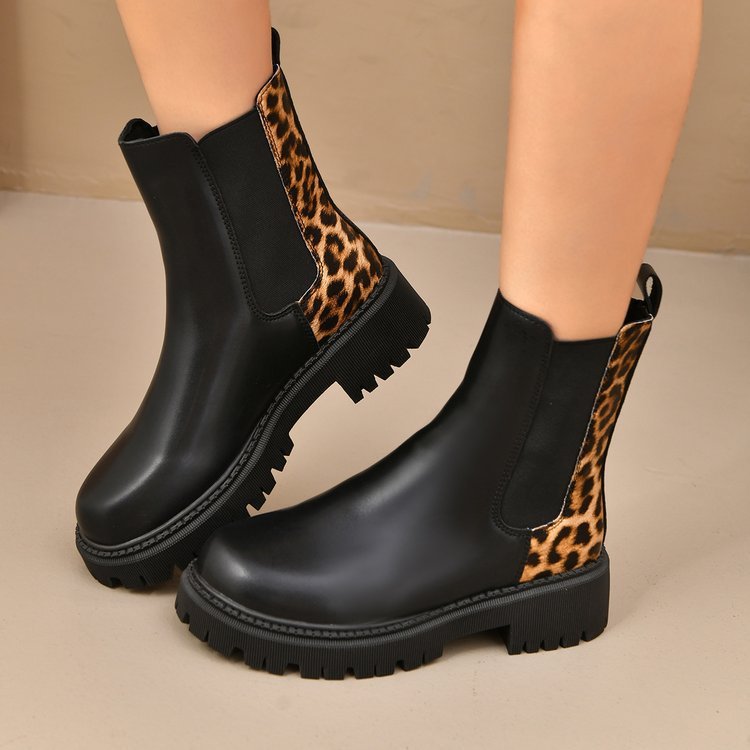 Round - toe Chunky - heel Patchwork Casual All - matching Boots - Babyvera