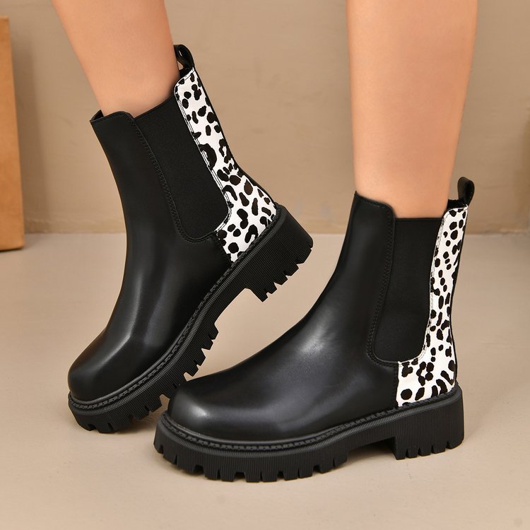 Round - toe Chunky - heel Patchwork Casual All - matching Boots - Babyvera